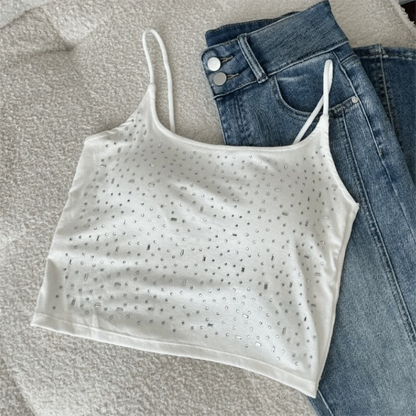 Baumwoll-Diamant-Verzierte Weste mit Gepolsterten Cups, Hochelastisches Pailletten-Camisole, Figurformende Einfarbige Weste, Party-Blusen So ist Leben