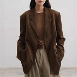 Dunkelbraune Damen-Anzugjacke aus Wildleder, amerikanischer Retro-Stil, lässige Mode, gestricktes Polyester, mittelverdickter Langarmmantel So ist Leben