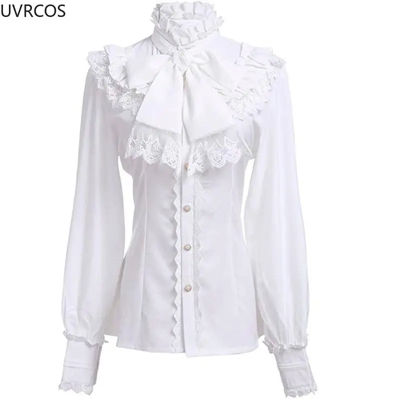 Japanische viktorianische Vintage Lolita Shirts Frauen Vintage süße Flare lange Ärmel schlanke Tops weibliche Gothic Y2k schwarz weiße Blusen - So ist Leben
