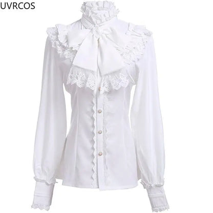 Japanische viktorianische Vintage Lolita Shirts Frauen Vintage süße Flare lange Ärmel schlanke Tops weibliche Gothic Y2k schwarz weiße Blusen - So ist Leben
