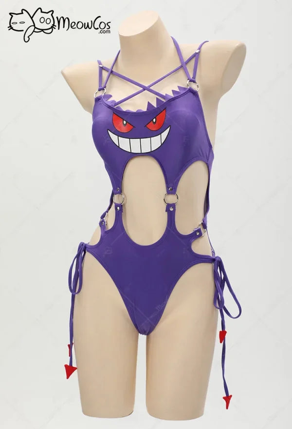 Meowcos Damen Gothic Bademode Lila Geist Sexy Beachwear Minirock Einteiliger Badeanzug mit Vertuschung So ist Leben