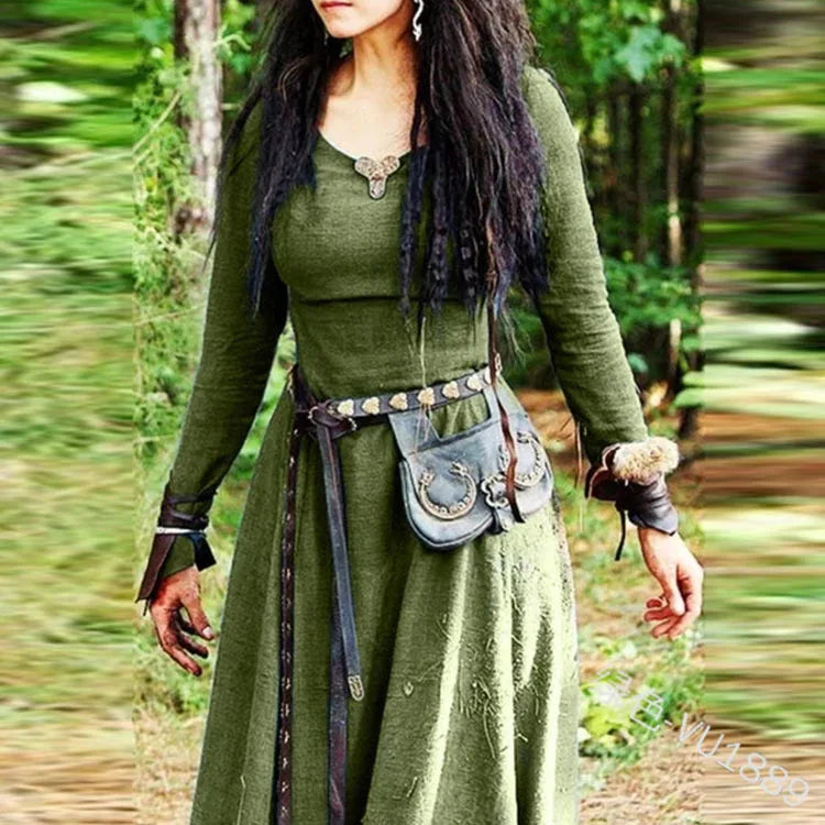 Mittelalterliches Kleid für Damen, langärmelig, Maxi-Robe, Vintage-Fee, Elfenkleid, Renaissance, keltische Wikinger, Gothic-Kleidung, Fantasy-Ballkleid So ist Leben