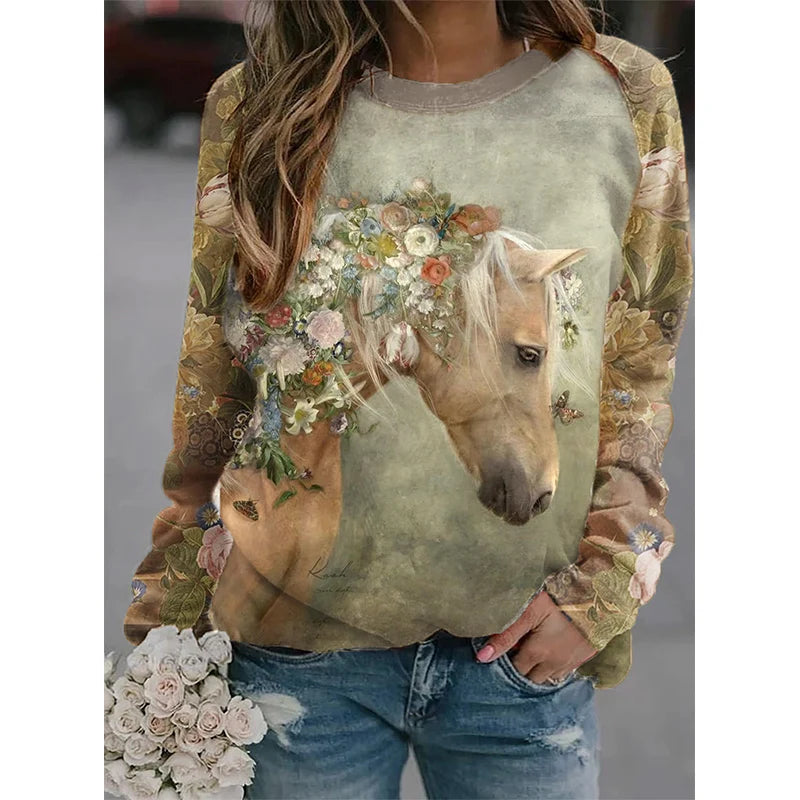 Herbst Pferd Sweatshirts Tier 3D Druck Hoodies Frauen Mode Langarm Y2k Hoodie Übergroßen Pullover Tops Weibliche Kleidung So ist Leben