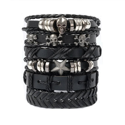 Punk Multilayer Antike Leder Armband Set Schädel Auge Stern Charms Hiphop Rock Y2K Vintage Pu Gothic Armband Mann Goth Schmuck So ist Leben