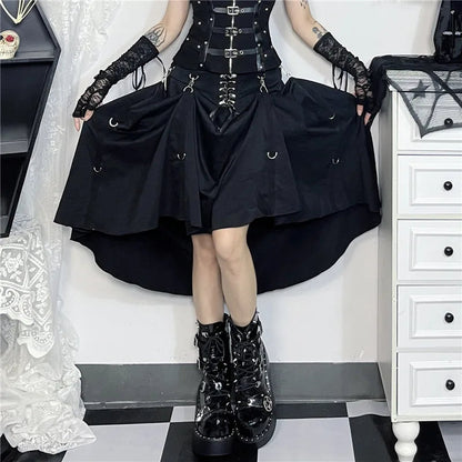 Goth Dark Acubi Mode Schwarz Swing A-linie Rock Punk Grunge Metall Schnalle Streetwear Frauen Bandage Röcke Mall Gothic Alt Tuch So ist Leben