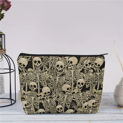 Gruselige Skelett-Tanz-Make-up-Tasche – große Geldbörse und Federmäppchen, Unisex-Halloween-Geschenk mit schwarzem und goldenem Skelett-Design So ist Leben