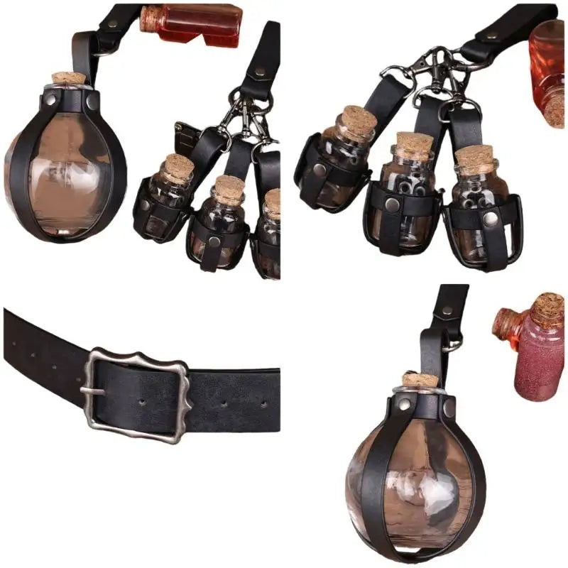 652F Mittelalterliches Knightes-Kostüm, Halloween-Pirat, Cosplay-Kostüm, Renaissance-Kostüm, Zubehör, Ledergürtel, Korkflasche So ist Leben