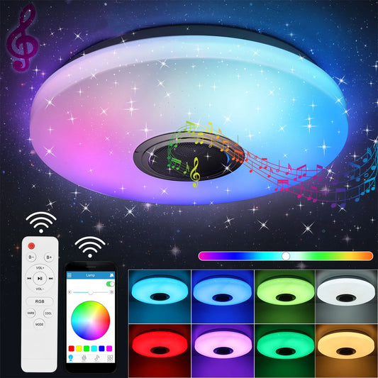60W LED-Deckenleuchte mit Bluetooth-Lautsprecher, RGB-Farbwechsellampe 50cm, dimmbar, APP-Steuerung, für Schlafzimmer, Wohnzimmer, Bar So ist Leben