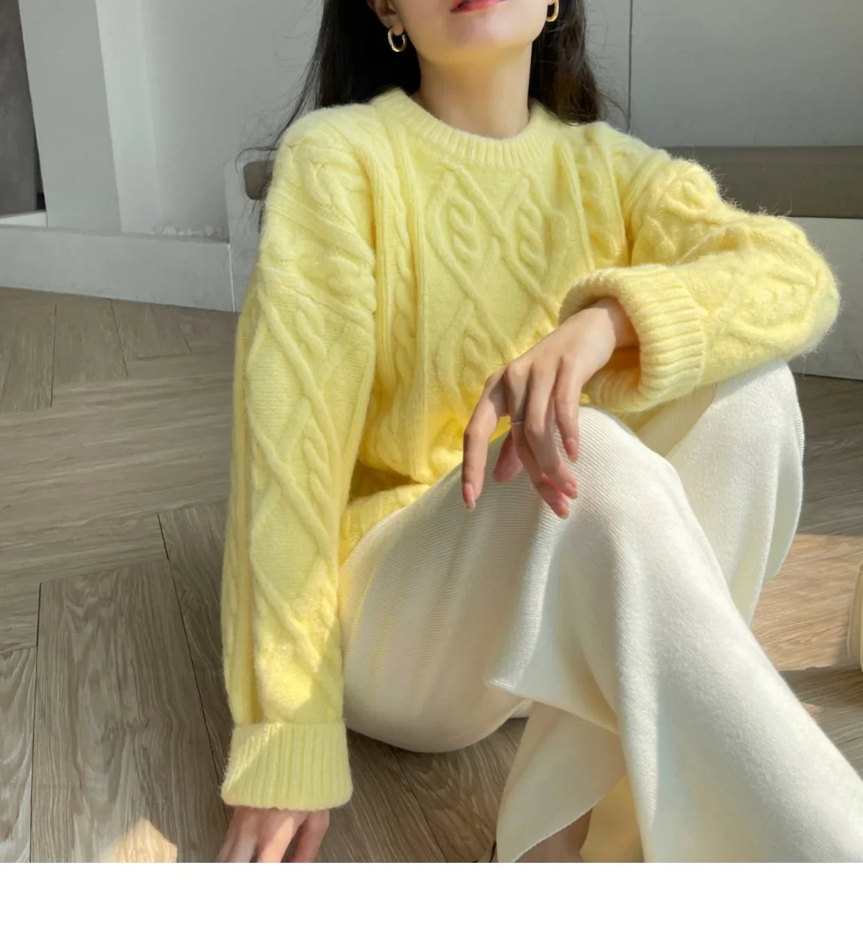 Pullover Frau Winter 2023 Rundhals Bodenbildung Twist Pullover Faul Wind Lose Beiläufige Stricken Pullover Langarm Pullover Jumper So ist Leben