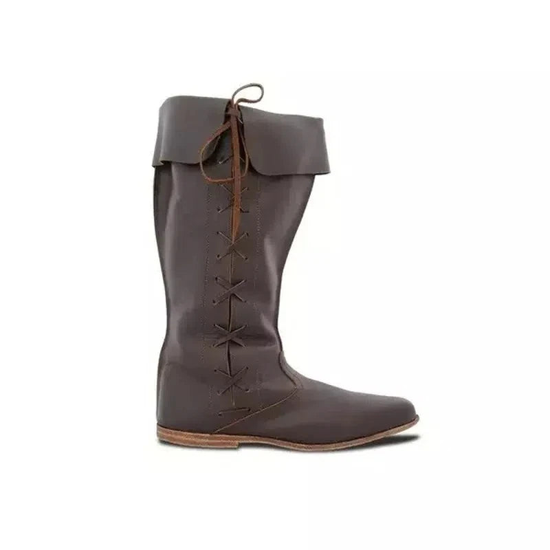 Mittelalterliche Renaissance-Lederhohe Stiefel für Männer und Frauen, halbe Haddock-Schuhe, Piratenkostüm, Retro-Schneestiefel mit klobigem Absatz und langen Schneestiefeln So ist Leben