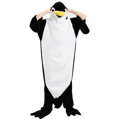 Neue Pinguin Plüsch einteilige Pyjamas Flanell Cartoon einteilige Pyjamas Halloween Tier Leistung Hause Kleidung So ist Leben
