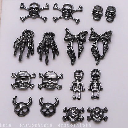 40PCS Dark Alloy Nail art Charms Schädel Bogen Skelett Palm Sinister Zubehör Für Halloween Nägel Dekoration Maniküre Liefert So ist Leben