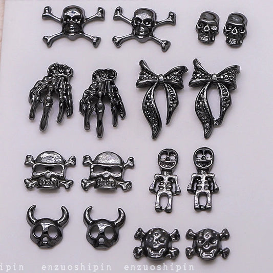 40PCS Dark Alloy Nail art Charms Schädel Bogen Skelett Palm Sinister Zubehör Für Halloween Nägel Dekoration Maniküre Liefert So ist Leben