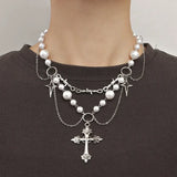 Gothic Cross Anhänger Halskette mit Kette Choker Charm handgemachte heilige Imitation Perle Perlen Halskette 2023 ästhetische Halsketten So ist Leben