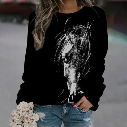 Herbst Pferd Sweatshirts Tier 3D Druck Hoodies Frauen Mode Langarm Y2k Hoodie Übergroßen Pullover Tops Weibliche Kleidung So ist Leben