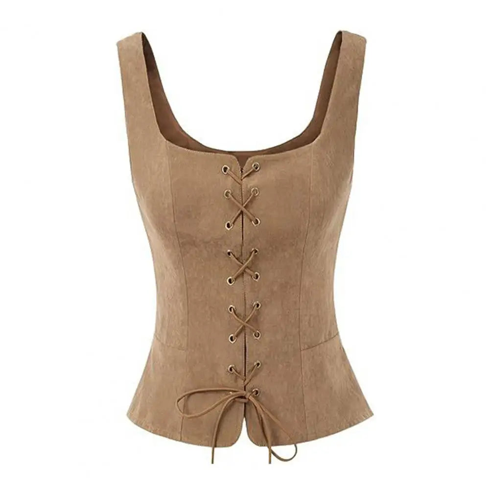 Vintage Damen-Weste, Schnürgurt, Renaissance, quadratischer Ausschnitt, ärmellos, mittelalterlich, schmale Passform, Halloween, Cosplay, Performance-Top So ist Leben