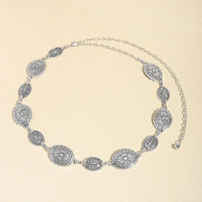 Damen-Taillenketten-Accessoires aus Metall im Retro-Stil. Dekorativer, kreisförmiger, geschnitzter Kettengürtel, Accessoires im hohen Stil So ist Leben