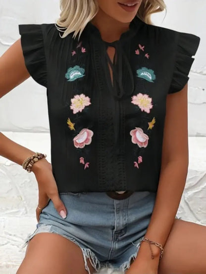 Stickerei Neue Sommer Kurzarm Rüschen Tank Tops - So ist Leben