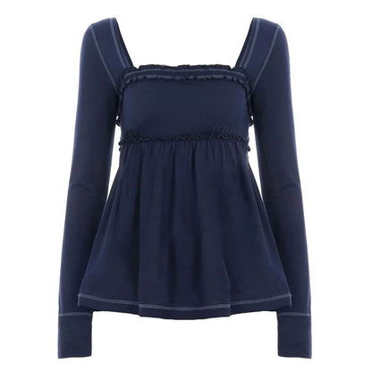 Cottage Fairy Y2k Front Tie-up Milkmaid Tops Damen Babydoll T-Shirt 90er Jahre Vintage Square Collar Langarm Schößchen Bluse T-Shirts So ist Leben