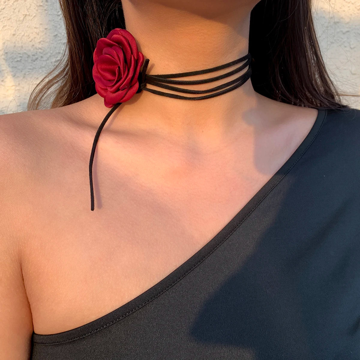 Romantische Gothic Große Rose Blume Schlüsselbein Kette Halskette für Frauen Damen Koreanische Mode Einstellbare Seil Halsband Y2K Zubehör So ist Leben