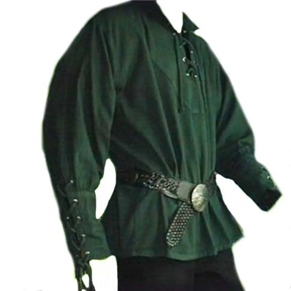 Hübsche Männer mittelalterliche Renaissance Langarm-Shirt Bandage Casual Tops Halloween Vermieter Ritter Shirt Vintage Cosplay Kostüm So ist Leben