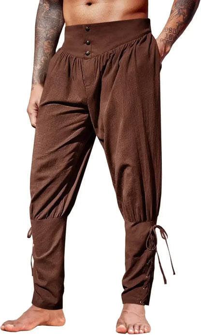 Mittelalterliche Herren-Knöchelhose, Renaissance, Wikinger, Pirat, Schnürung, schmal zulaufende Halloween-Leinen-Kostümhose, Cargohose So ist Leben