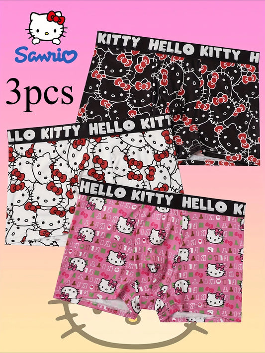 6 Stück Hello Kitty Print Herren-Sport-Boxershorts, Unterwäsche, Übergröße, atmungsaktiv, schnell trocknend, Damen-Boxershorts So ist Leben