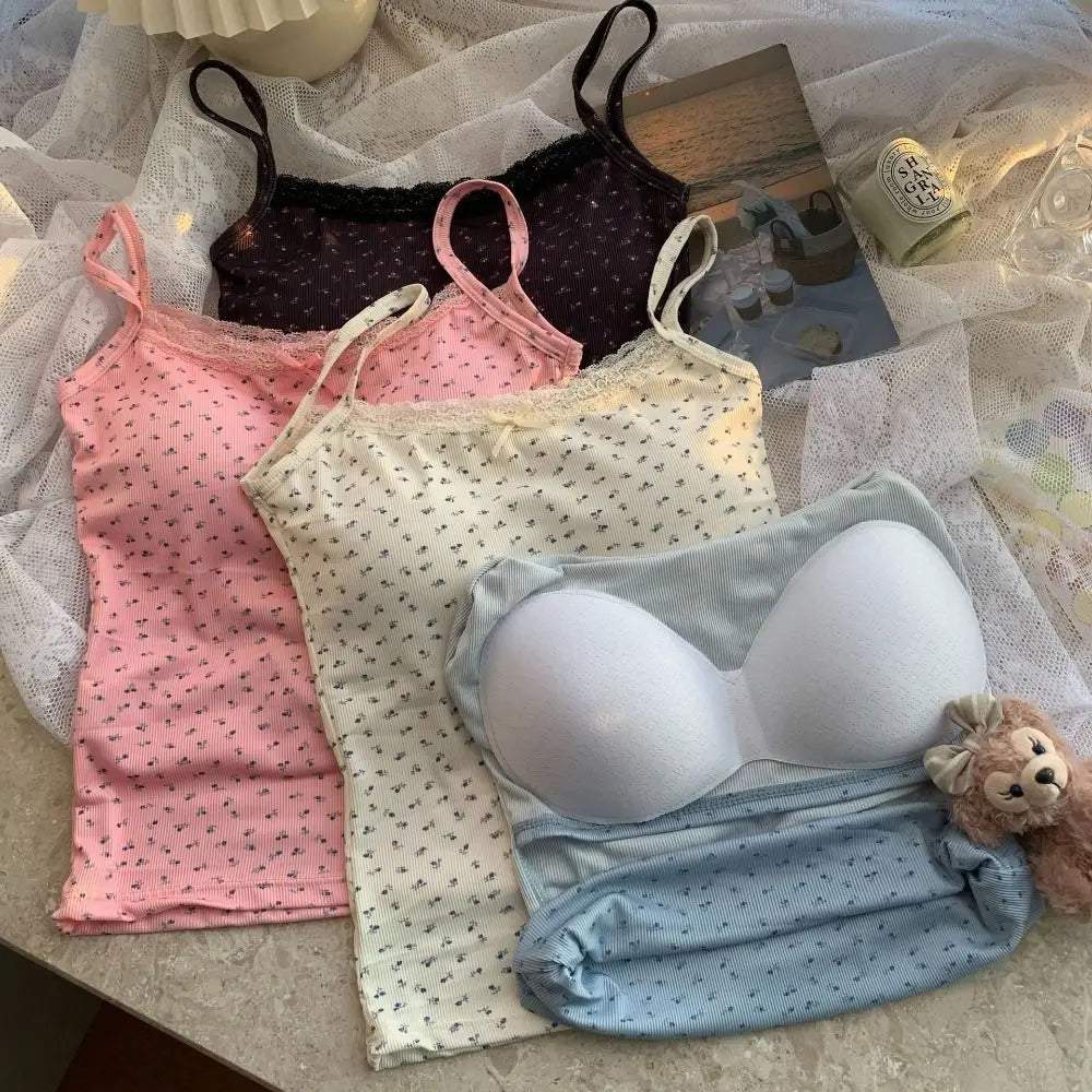 Süße Blumen-Tops, Spitze, Blumendruck, Camis, schmal, Y2K, kurze Tanktops, elegantes Leibchen, sexy Weste, Frühling So ist Leben