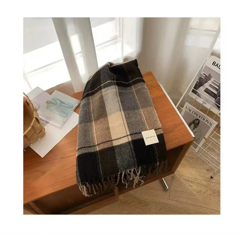 Retro koreanischen Stil Damen Schal Winter warm Quastenbesatz Nachahmung Kaschmir Schal Wrap Polyester frisch süß cremiger Stil So ist Leben