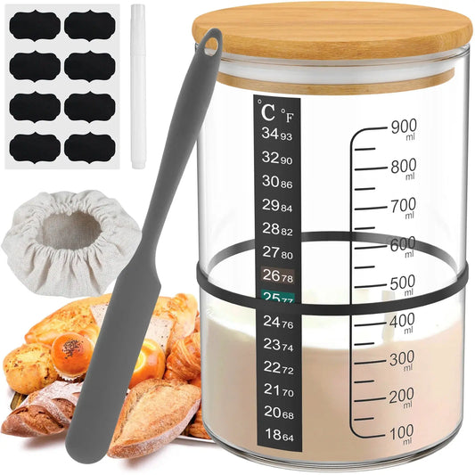 Sauerteig-Gärglas, 900 ml, Sauerteig-Starterbehälter, klares Glas, Sauerteig-Backzubehör, breite Öffnung mit Deckel - So ist Leben