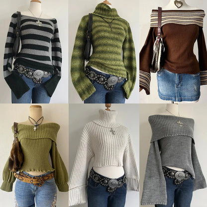Spicy Girls Stripe Harajuku Y2k Langarm Top Streetwear Rock Goth Chic Crop Top Hip Hop Chic Langarm Pullover Mode Punk So ist Leben