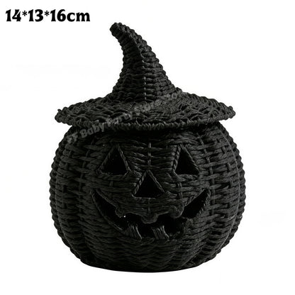 Halloween-Dekorationen Handgewebte Kürbislaterne aus Weide Hexenhut-Aufbewahrungsbox Dekorative Heim-Statue Ornamente Weihnachtsdekoration So ist Leben