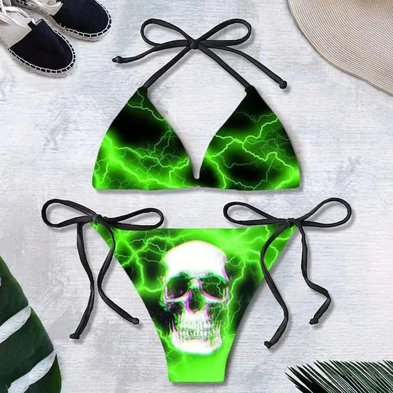 Gothic-Bikini 2025, Damen-BH mit Punk-Schädel-Aufdruck, Dreieckshose, Badeanzug, geteilter Badeanzug, Unterwäsche, Y2K-Bikinis, Bademode So ist Leben