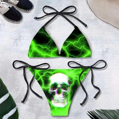 Gothic-Bikini 2025, Damen-BH mit Punk-Schädel-Aufdruck, Dreieckshose, Badeanzug, geteilter Badeanzug, Unterwäsche, Y2K-Bikinis, Bademode So ist Leben