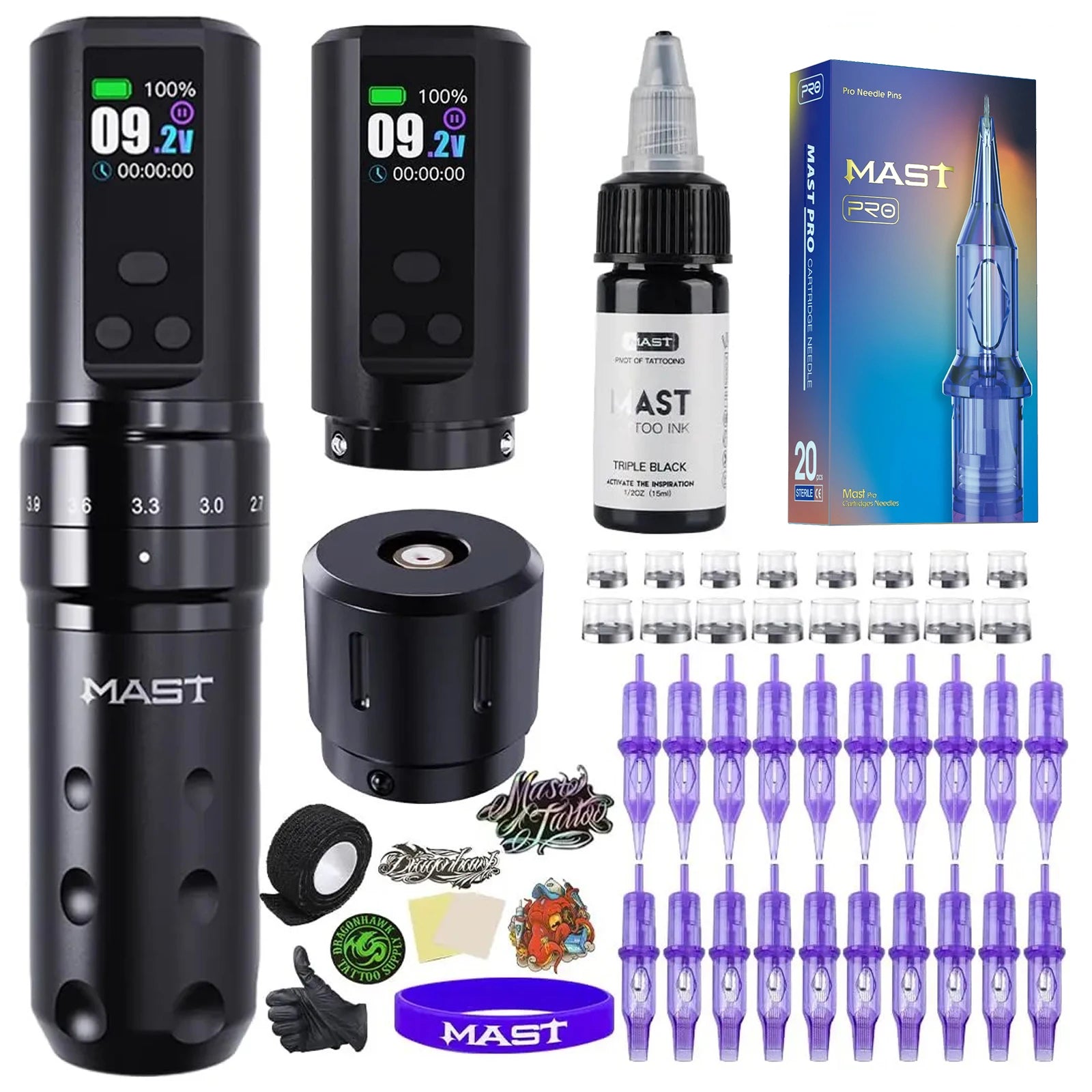 Mast Fold2 Pro Tätowiermaschine Komplett mit Kit Kabellos Rotary Pen 7 Hübe 2 Akkus 2000 mAh Netzteil für Körperkunst Dauerhafter Make-up tattoo maschine set  tattoo zubehör So ist Leben