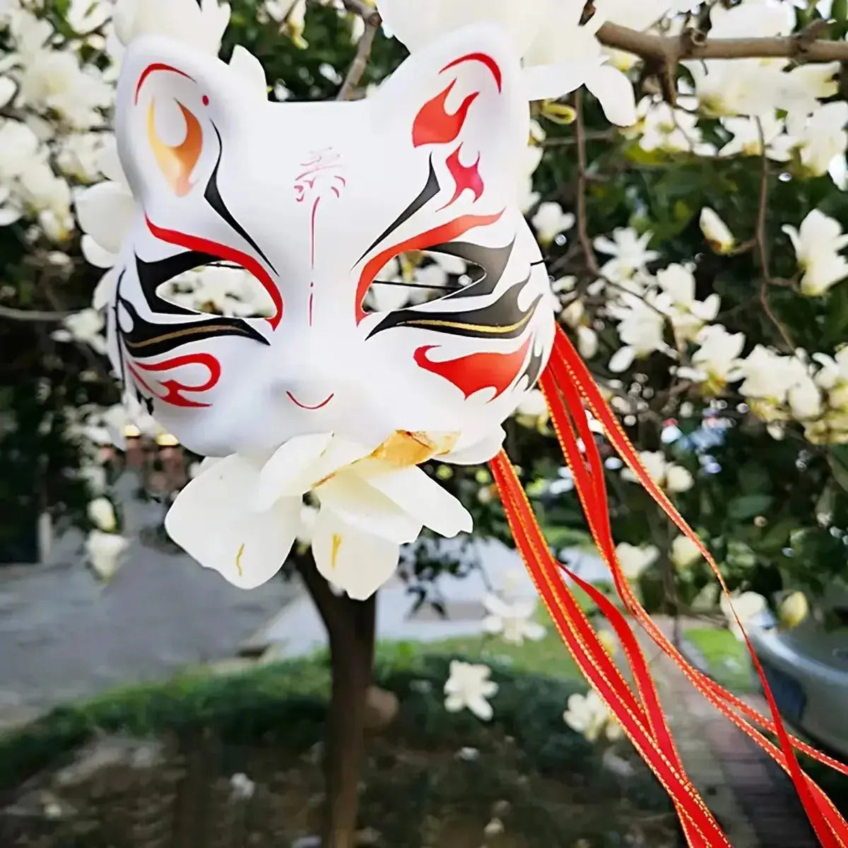 5PCS Therian Masken Weiße Katze Masken Blank DIY Halloween Maske Tier Halbe Gesichtsmasken Maskerade Cosplay Party - So ist Leben