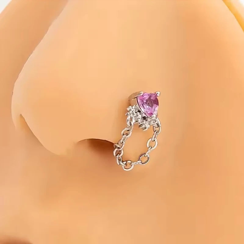Damen L-förmiger Nasenring, hängender Nasenpiercing aus Edelstahl+Kupfer, gebogener Ring mit Schmetterlingsanhänger, Nasenschmuck 20G So ist Leben