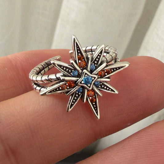 Ringe aus 925er-Sterlingsilber für Damen, Paare, minimalistisch, handgefertigt, Retro-Zirkon-Sternring, edler Schmuck, Geschenk, verhindert Allergien So ist Leben