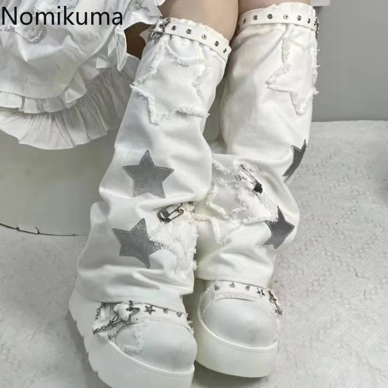 Y2k Stern riemen Denim Beinlinge Punk Cross Harajuku umfasst gotische Beins ocken y2k personal isierte Waden socken Bein Stiefel Manschetten Socke So ist Leben