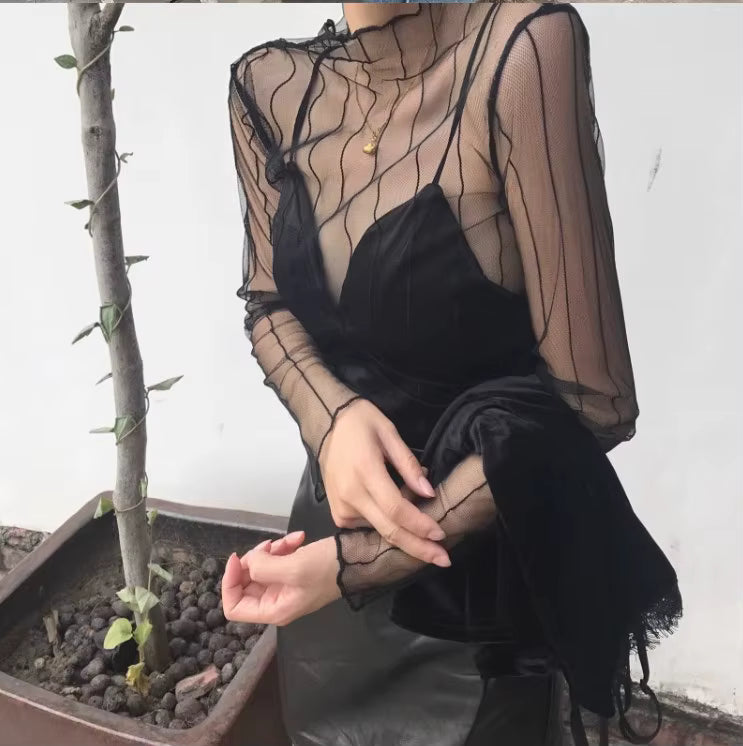 Damen Mesh Langarmshirt Modern mit Spitzenakzent So ist Leben