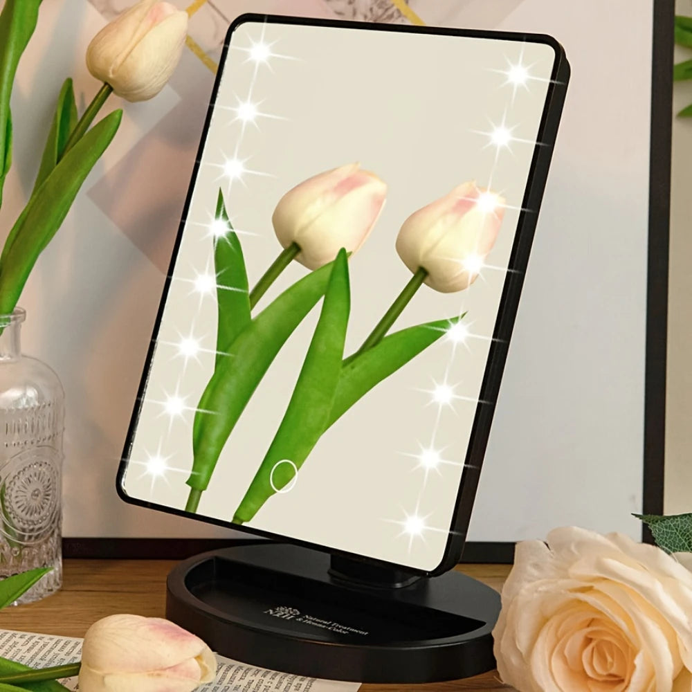 Beleuchteter Schminkspiegel, quadratischer, batteriebetriebener Schönheitsspiegel, Kosmetikspiegel mit Touchscreen, Helligkeit So ist Leben
