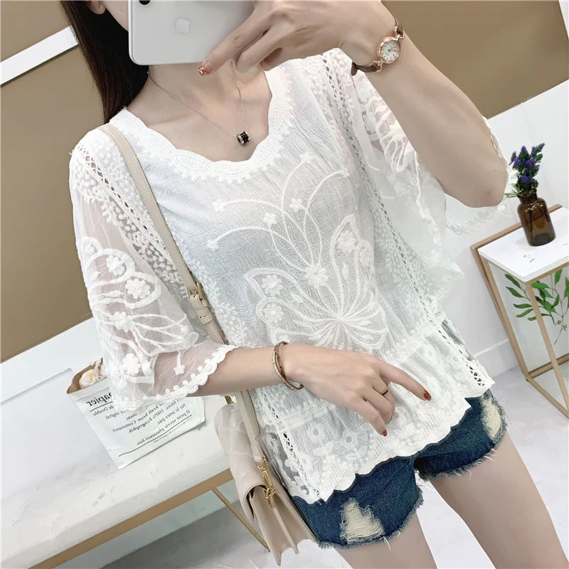 Mode Frauen Blusen Herbst Chiffon Bluse Baumwolle Rand Spitze Blusen Hemd Schmetterling Blume Shirt Frauen Tops Blusas Neue 4073 So ist Leben