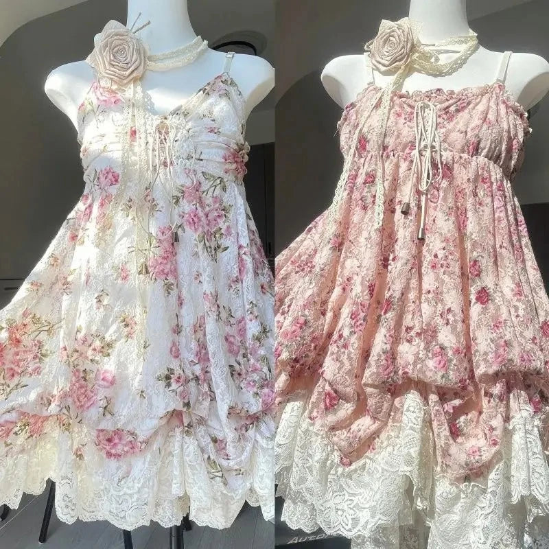 Y2K Retro Kleid mit Spitze und A‑Linien‑Design