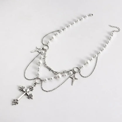 Gothic Cross Anhänger Halskette mit Kette Choker Charm handgemachte heilige Imitation Perle Perlen Halskette 2023 ästhetische Halsketten So ist Leben