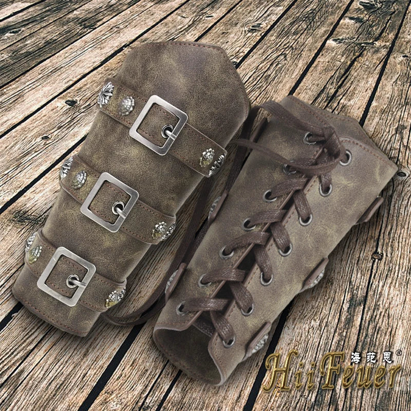 1Pc Männer Viking Krieger Ritter Gauntlet Armband Medieval Cosplay Requisiten Leder Niet Rüstung Arm Wärmer Verband Armschiene So ist Leben