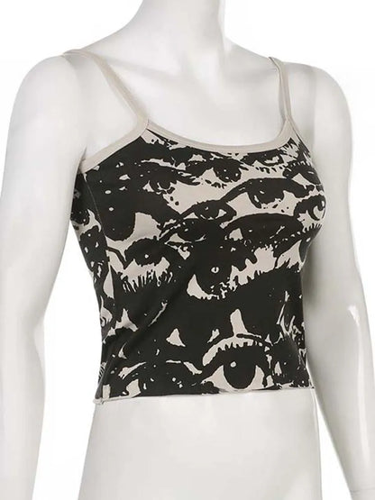 Gothic Porträt Druck T-shirt Ästhetischen Y2K Crop Tops Kurzarm Weste Tees Harajuku Streetwear Weiß Hosenträger Frauen Kleidung So ist Leben