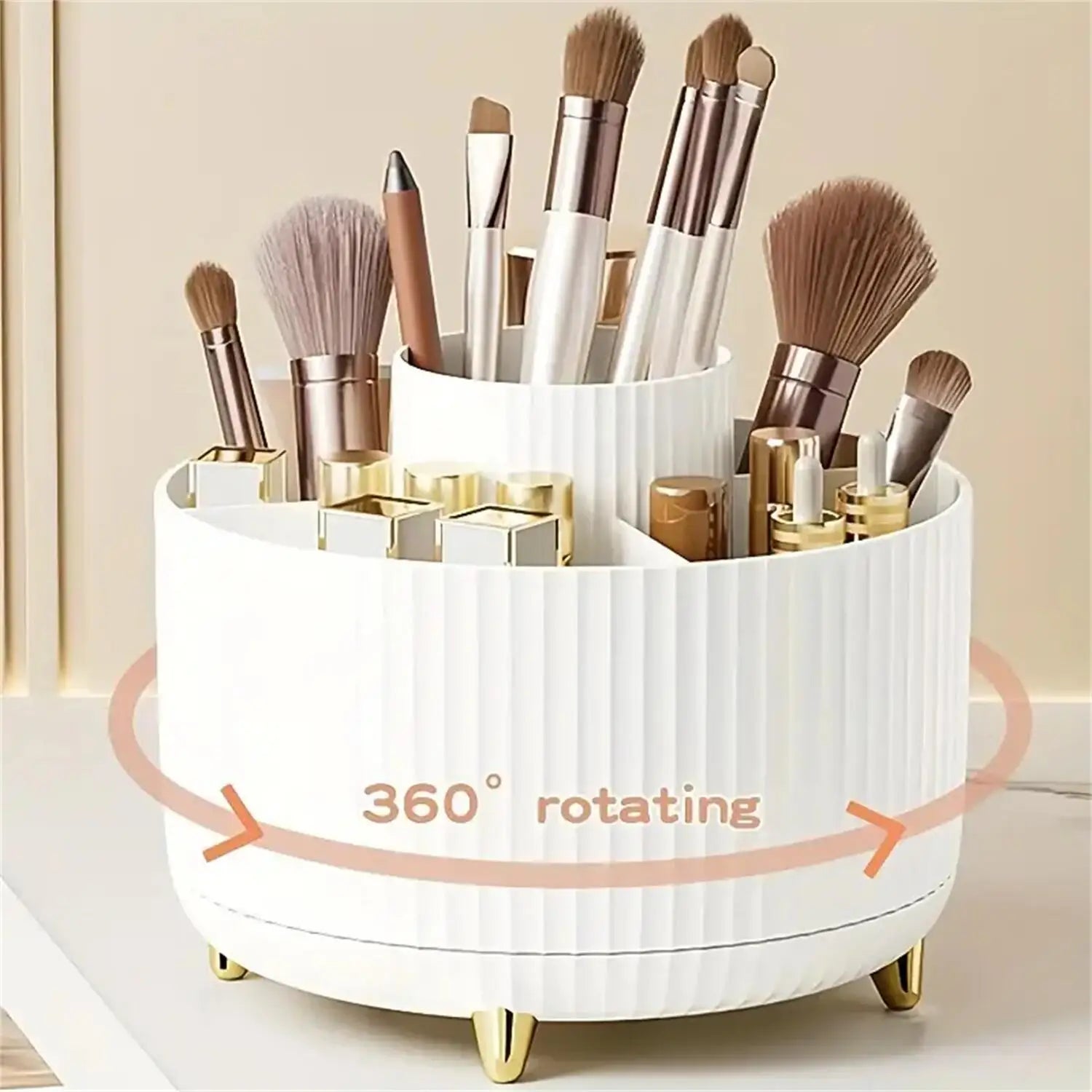 360 °   Rotierender Make-up-Organizer – 1 Stück Kunststoff-Kosmetikaufbewahrung mit 5 Fächern – multifunktionaler Halter für Pinsel So ist Leben