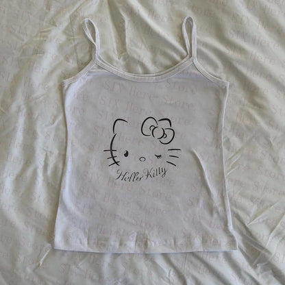 Sanrio Hello Kitty New Sweet Suspender Women Cute Slim Tank Top Y2k Tees Summer Clothes Spicy Girl Cartoon Print Fashion Vest So ist Leben