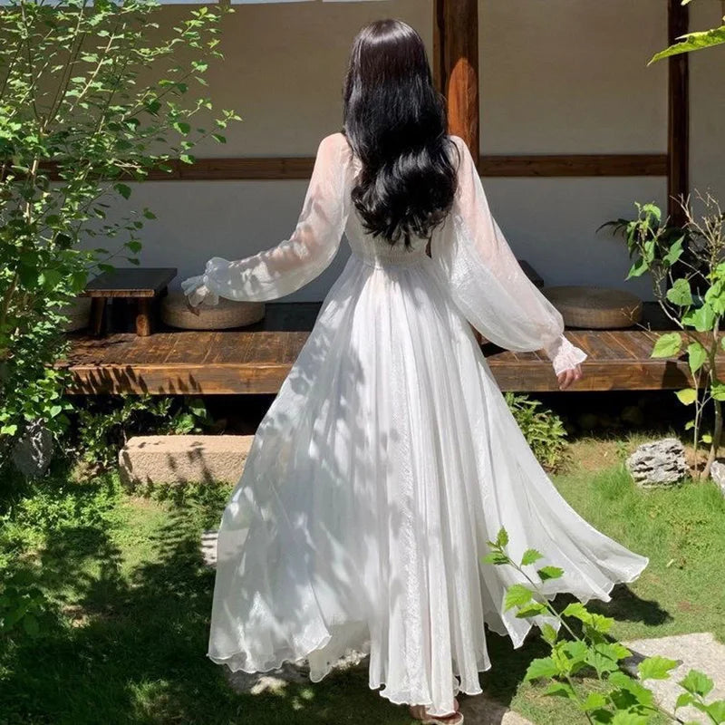 Strandurlaub Partykleid Damen Elegantes Weißes Feenhaftes Chiffon Langes Kleid Damen Süßes Schulterfreies Boho Maxikleid So ist Leben
