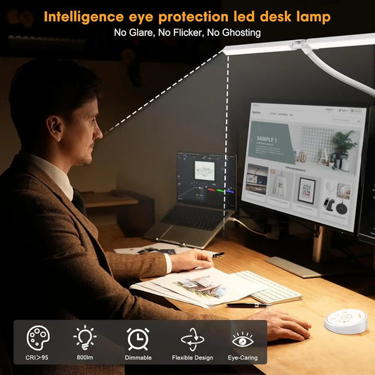LED-Schreibtischlampe, Doppel-/Einzelkopf-Architekt-Schreibtischlampen, Büro, augenschonende Schreibtischleuchte, stufenlos dimmbar, verstellbare Schwanenhalslampe So ist Leben